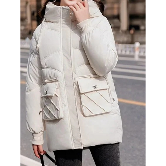 Vanile | Wintermantel für Damen mit Steppdesign, Abnehmbarer Kapuze und Taschen mit Klappen