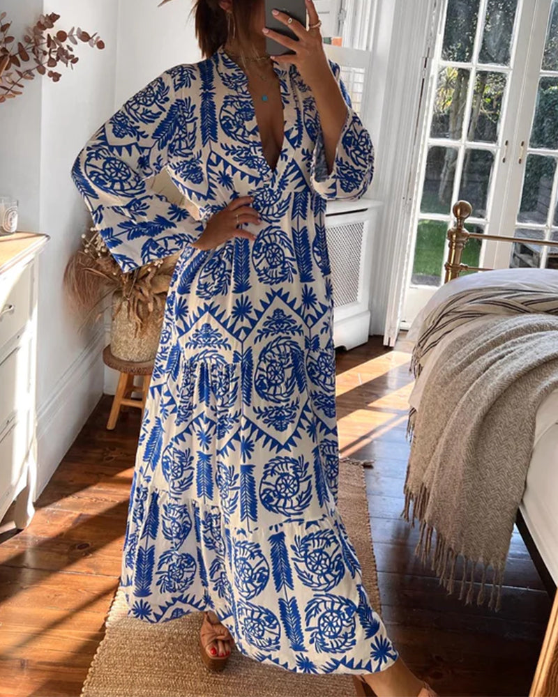 Laduni- Frauen Langes Blaues Kleid