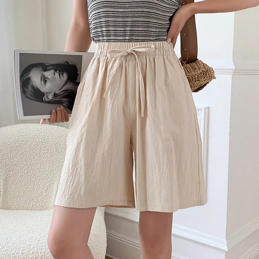 Celia |Leinen-Shorts mit elastischem Bund und weitem Bein