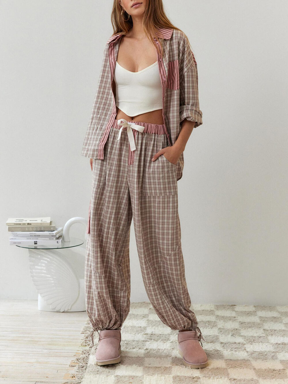 Yssa | Lockeres rosa Spleiß-Pyjama-Set