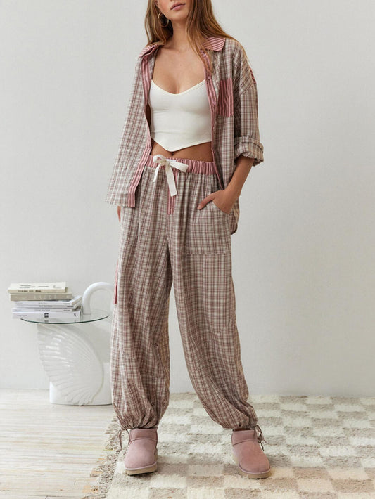 Yssa | Lockeres rosa Spleiß-Pyjama-Set
