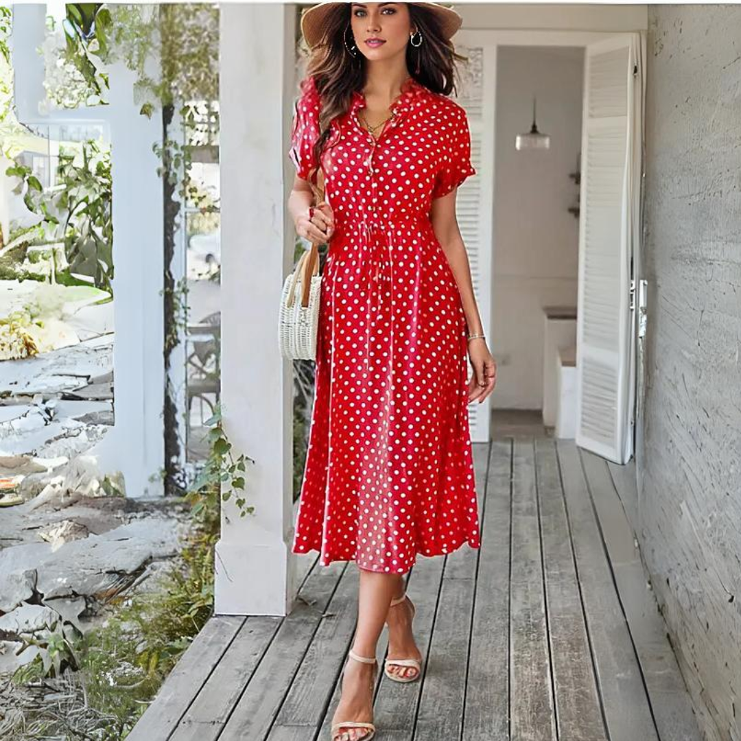Natalie | V-Ausschnitt Kleid mit Polka Dot