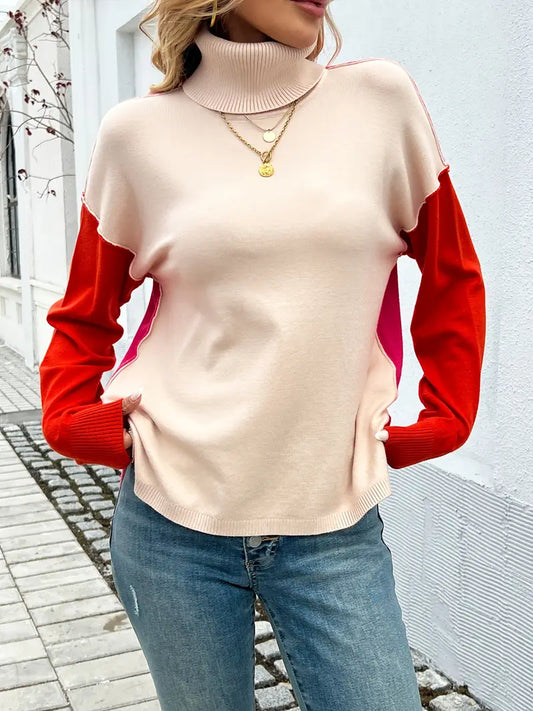 Farby | Farbblock Rollkragenpullover Damen – Lässig Bequem