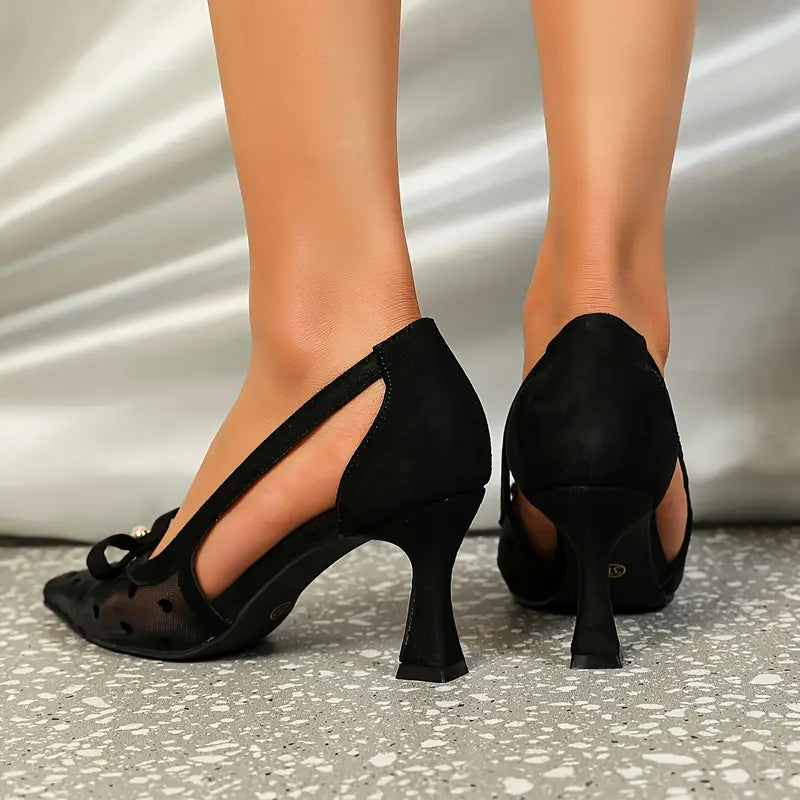 Diane | Mesh High Heels mit Kunstperlen-Schleifenknoten-Detail
