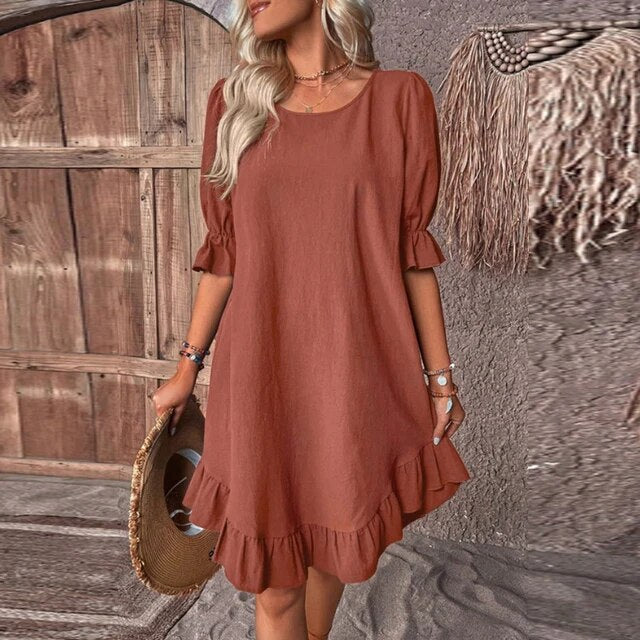 Ursae | Kleid in Terrakotta mit Rüschen