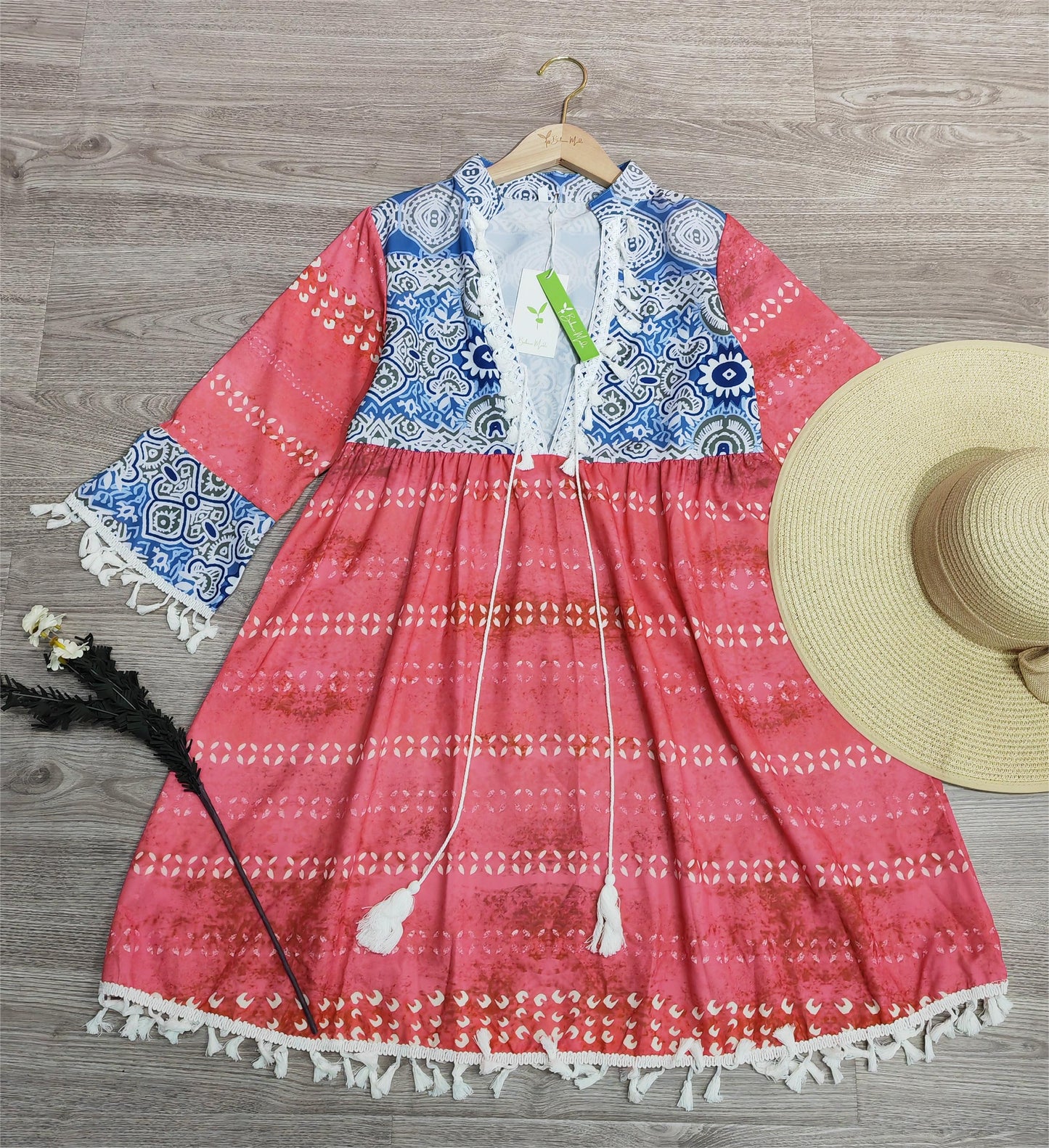 Merryl | Bohemian Minikleid mit Quasten und Kordelzug