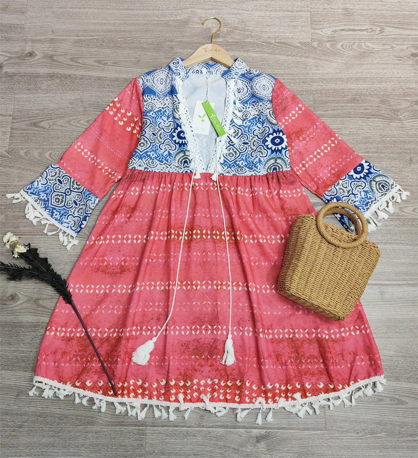 Merryl | Bohemian Minikleid mit Quasten und Kordelzug