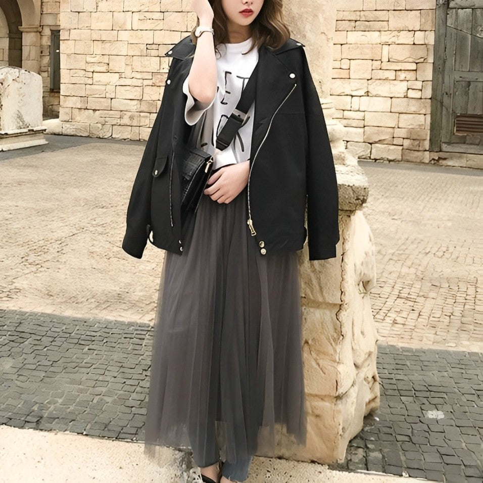 Verlina | Oversize Damenjacke aus PU-Leder mit Reißverschluss