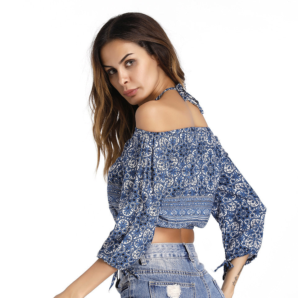 Elinora | Flowy Bedruckte trägerlose Bluse