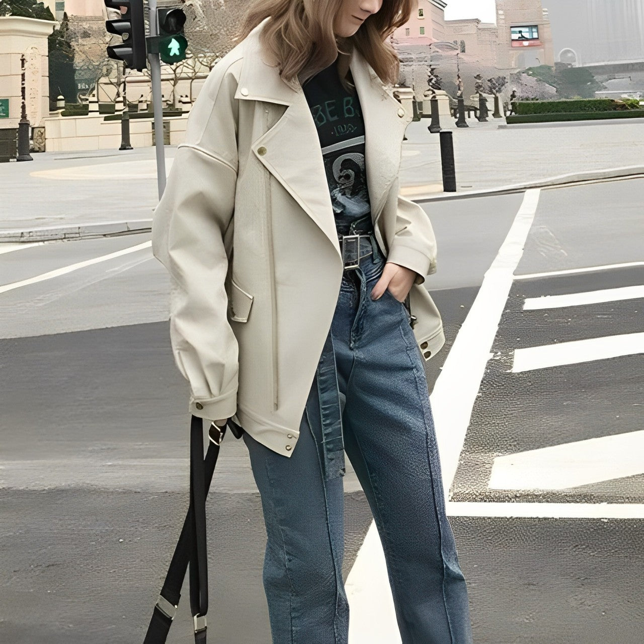 Verlina | Oversize Damenjacke aus PU-Leder mit Reißverschluss