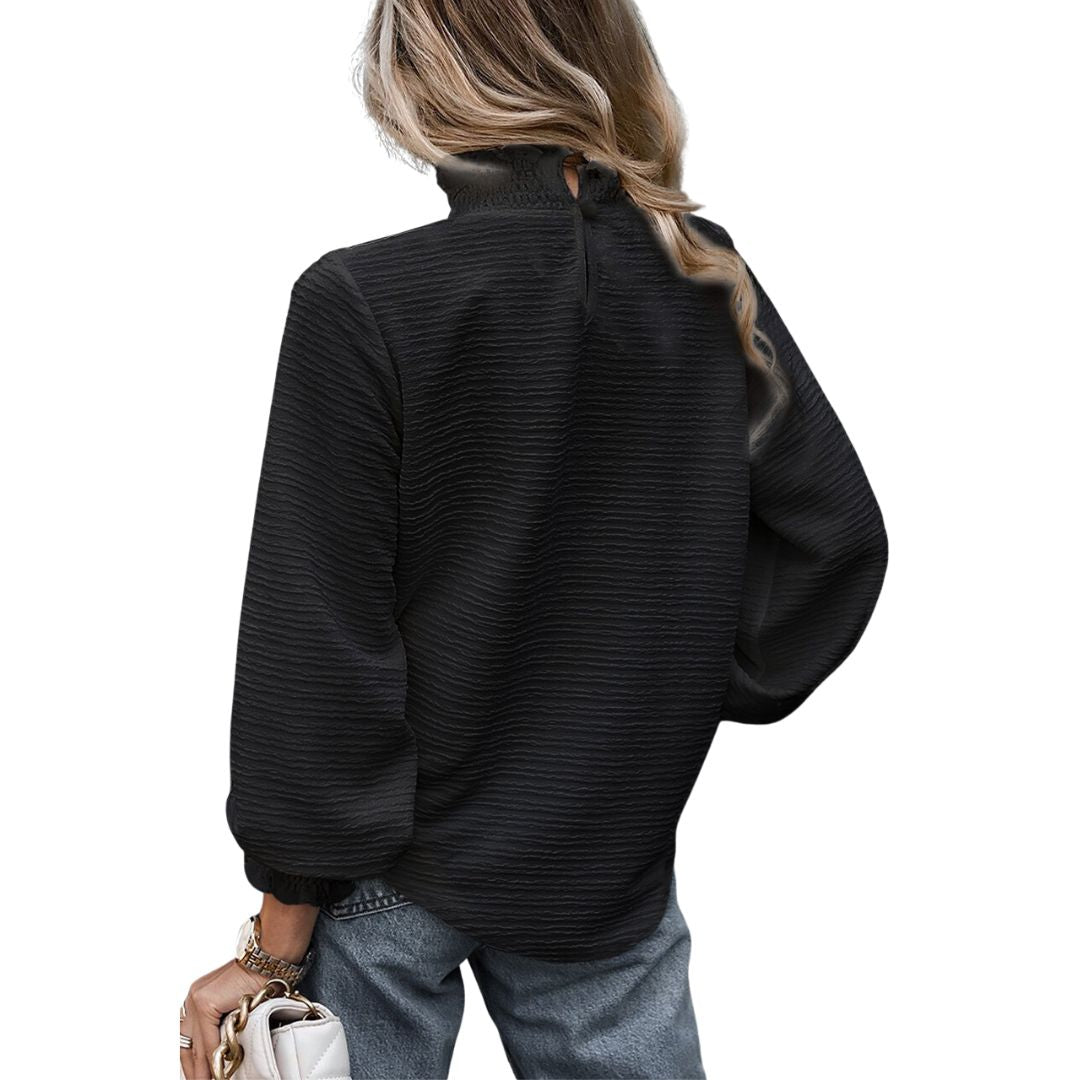 Uziyah | Strukturierte Bluse mit Stehkragen und Rüschen