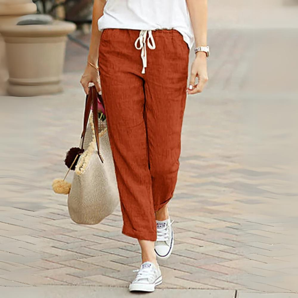 Zaira | Elegante Baumwoll-Leinen-Hose für Damen mit Elastischem Bund