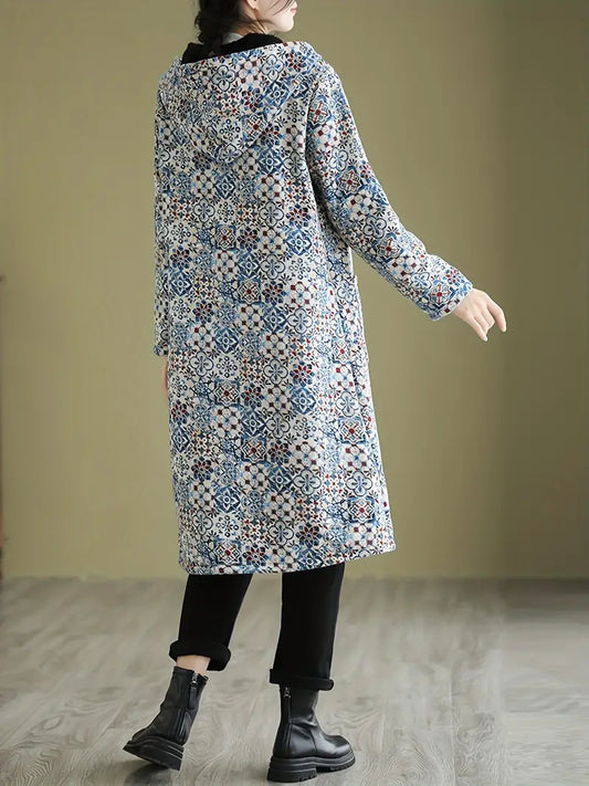 Xize | Damen Plus-Size Winter Trenchcoat mit Kapuze und Knopfleiste, Baumwollmischung