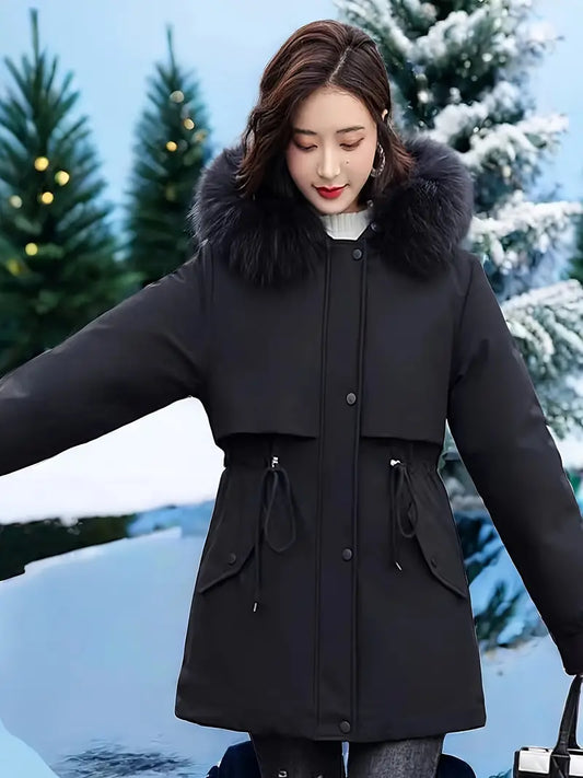 Erily | Schicker schwarzer Parka für Frauen – kuschelige, mit Fleece gefütterte, dicke Winterjacke
