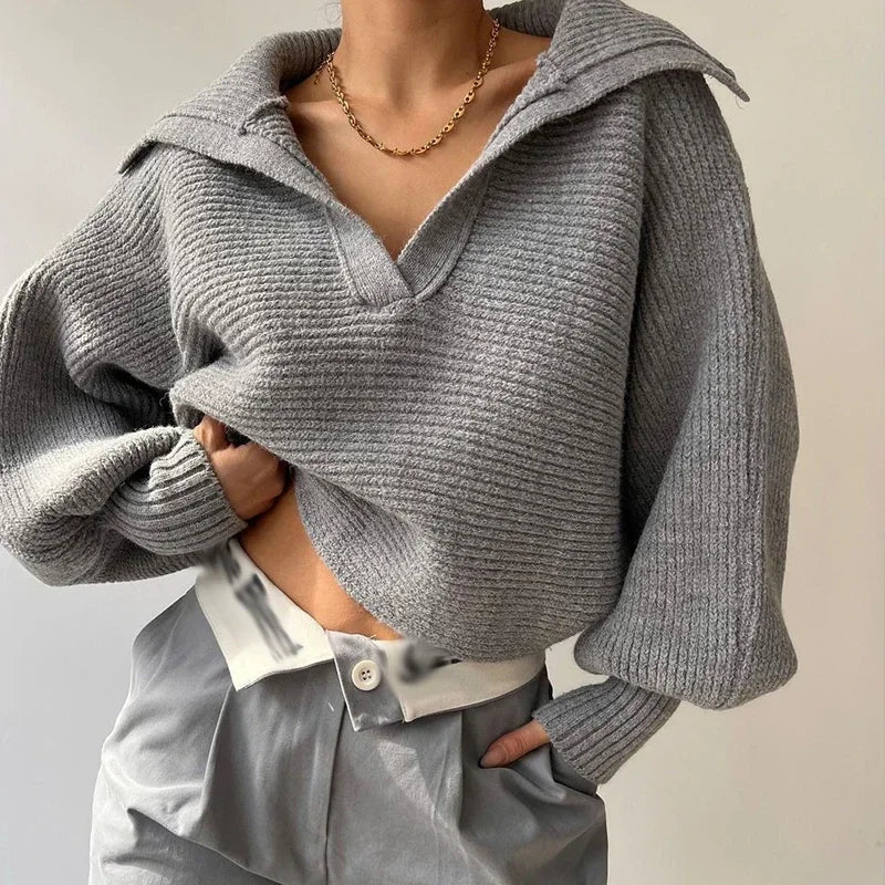 Juliett | Oversize-Pullover mit Puffärmeln und V-Ausschnitt