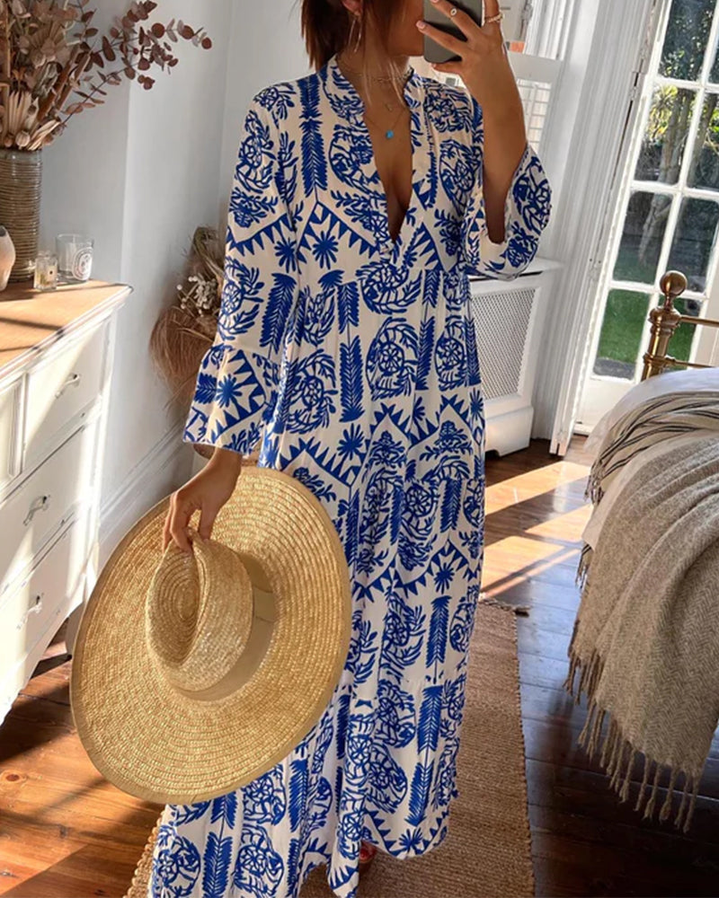 Laduni- Frauen Langes Blaues Kleid