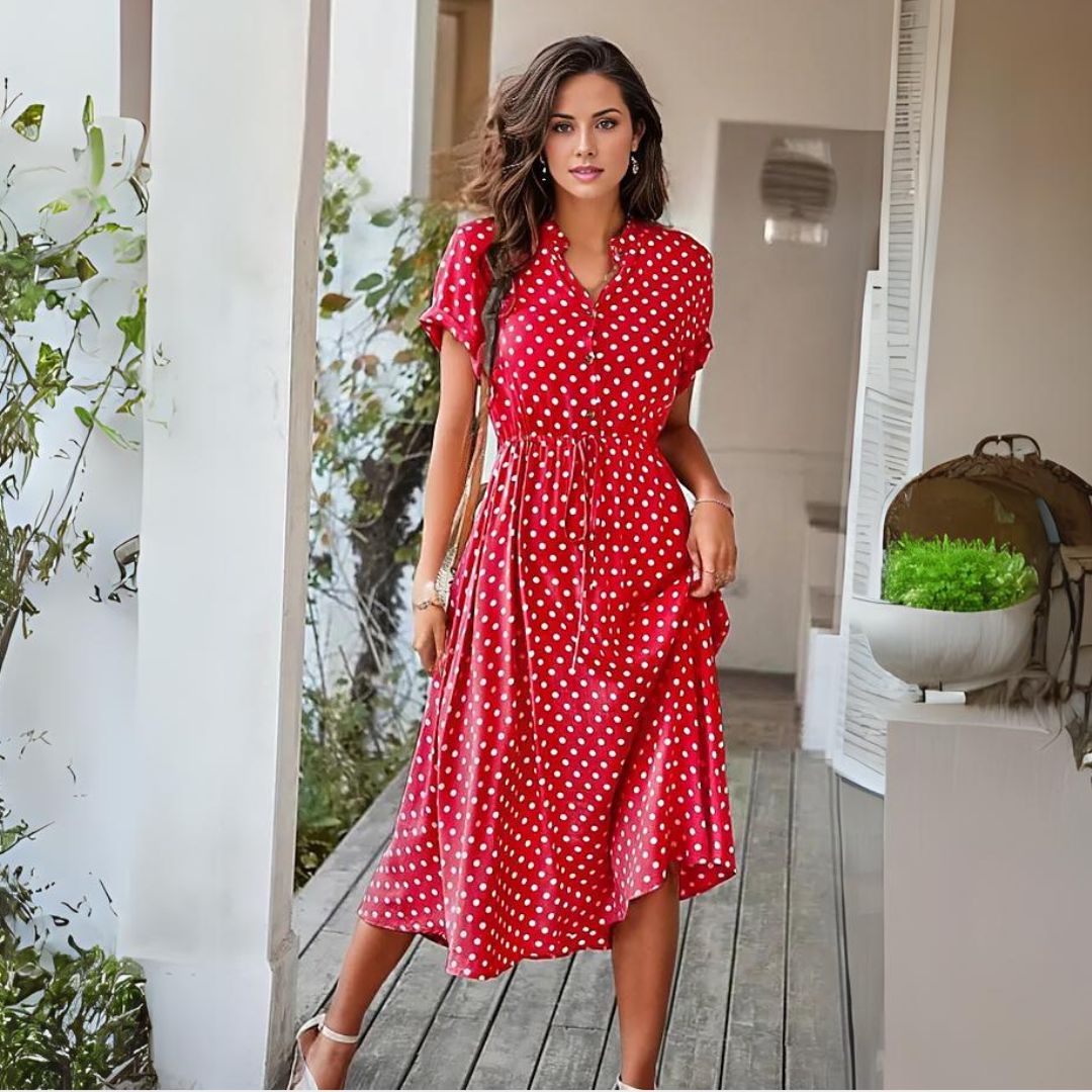 Natalie | V-Ausschnitt Kleid mit Polka Dot