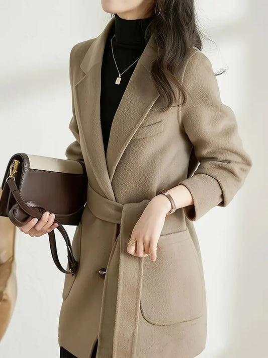 Fifu | Eleganter Wintermantel für Damen – Polyester, Einfarbig, Lange Ärmel