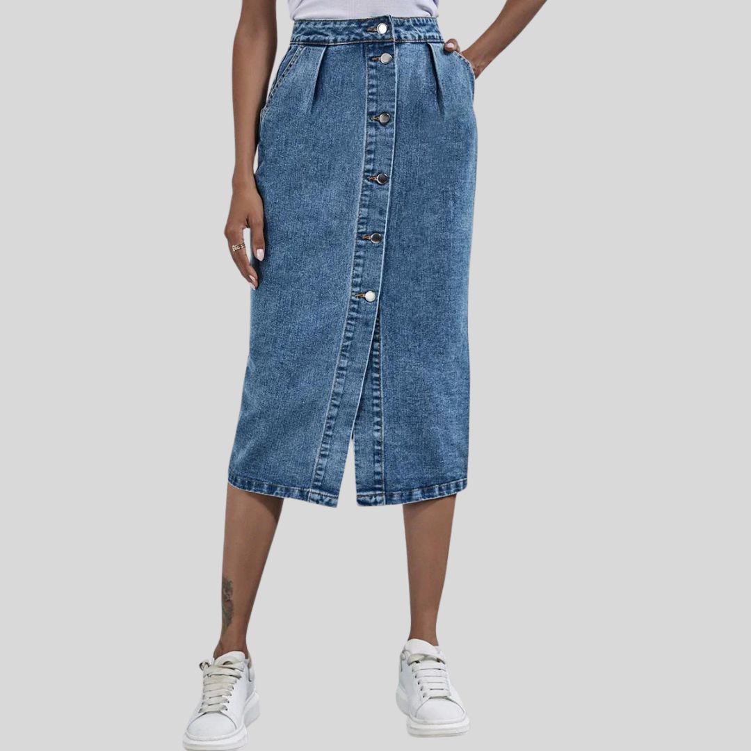Eulalina | Schicker Denim-Midirock mit Knopfleiste