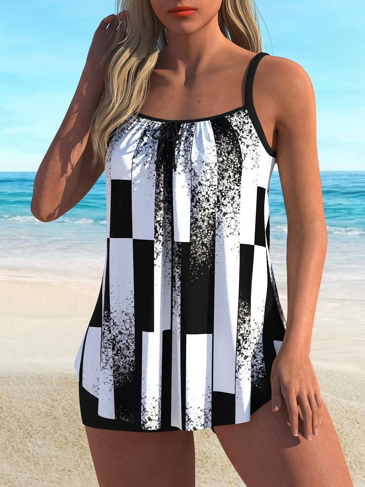 Isoldeea | Schwarz-Weiß Streifen Tankini