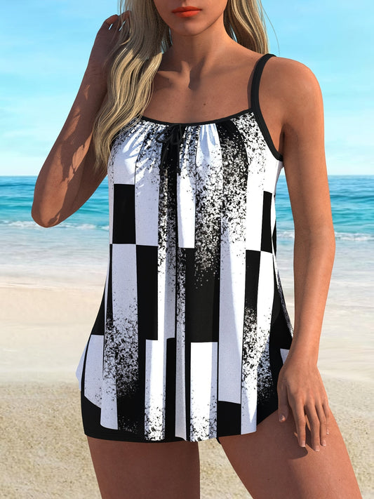 Isoldeea | Schwarz-Weiß Streifen Tankini
