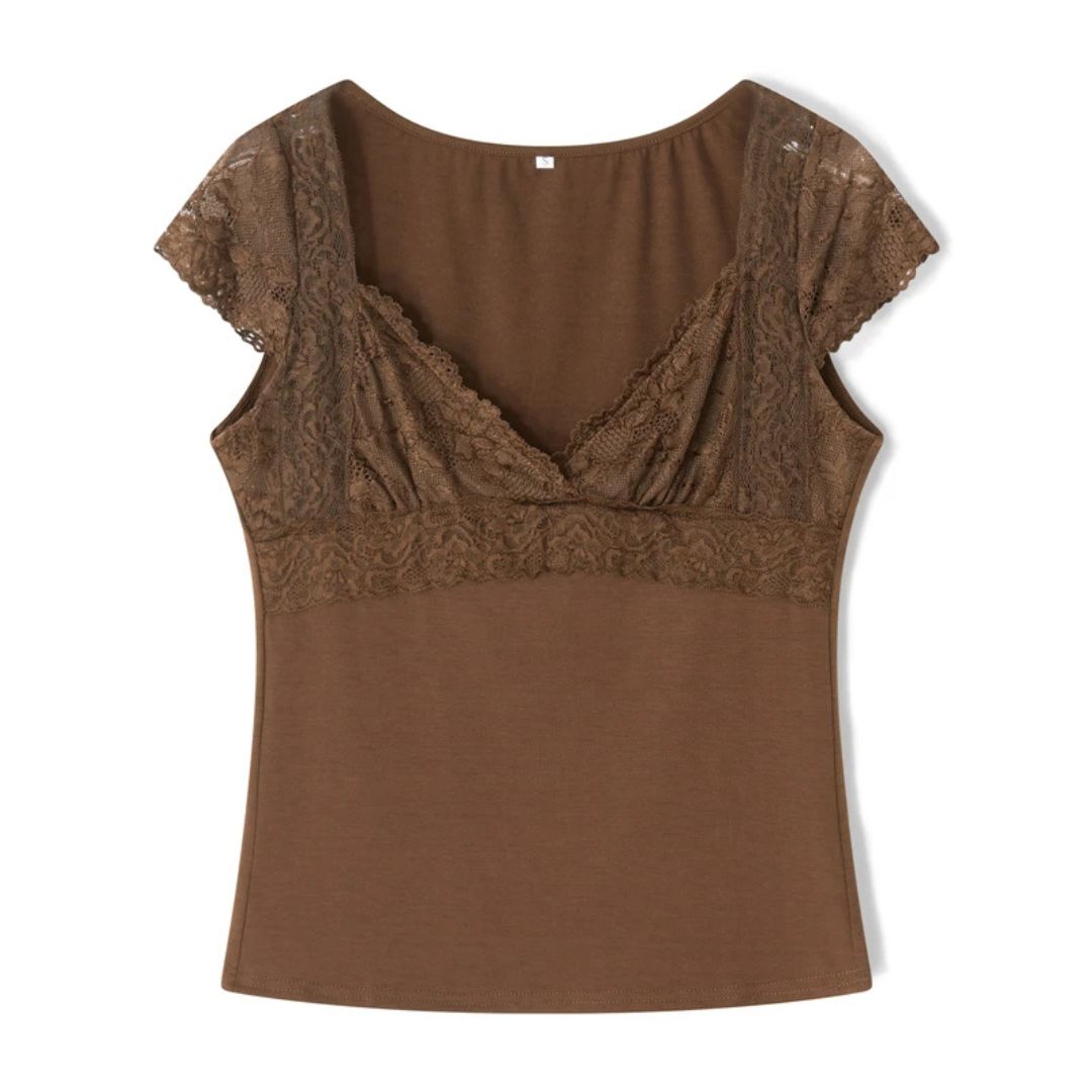 Kesiah | Top mit Spitzenbesatz und kurzen Ärmeln