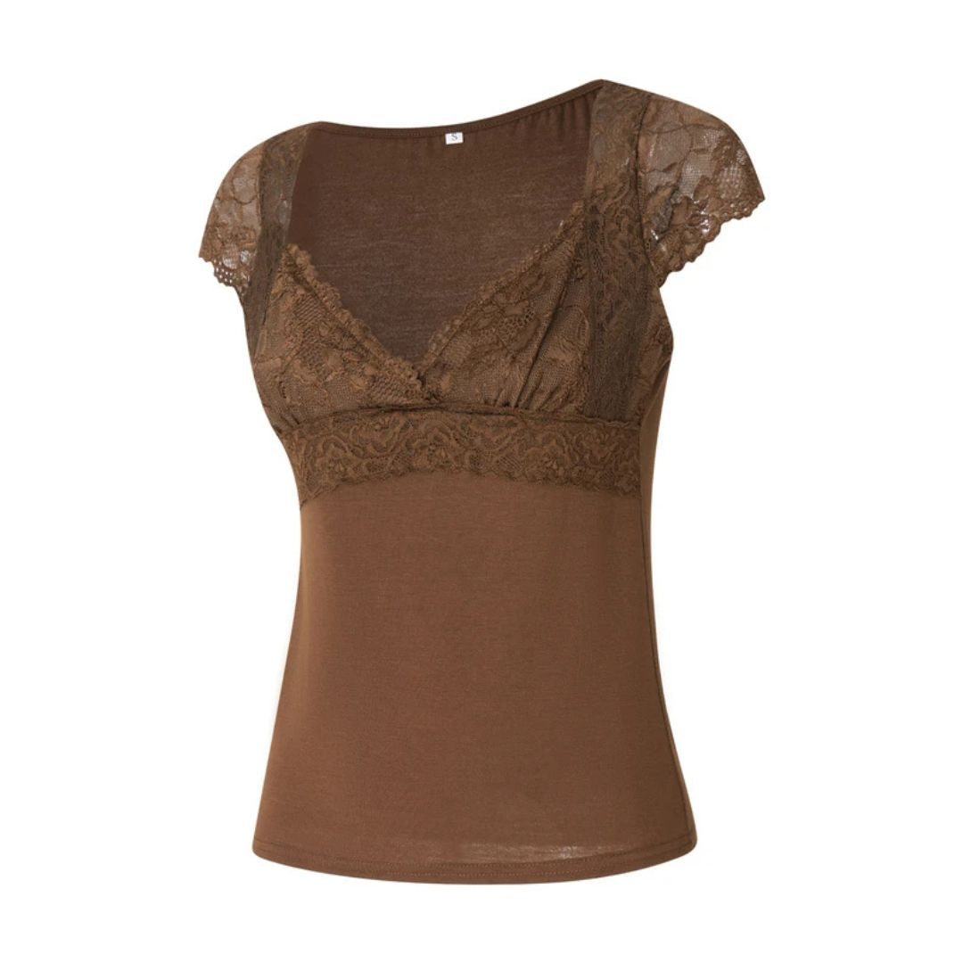 Kesiah | Top mit Spitzenbesatz und kurzen Ärmeln