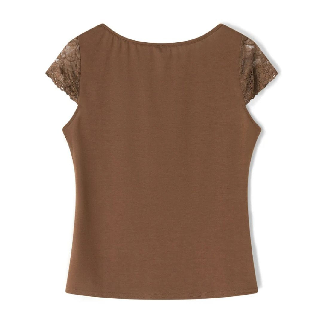 Kesiah | Top mit Spitzenbesatz und kurzen Ärmeln