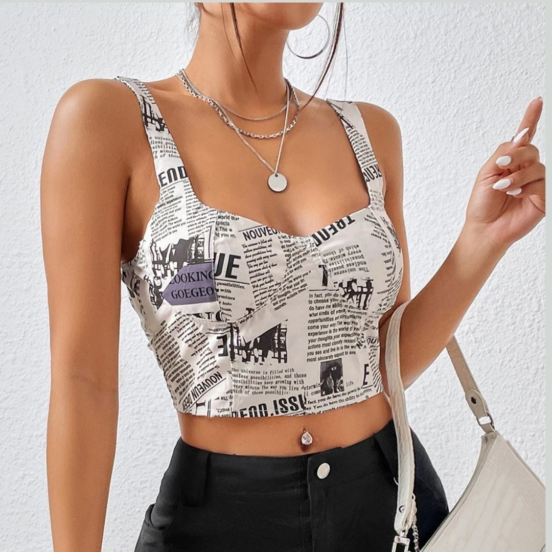Krisha | Crop Top mit quadratischem Ausschnitt und Print