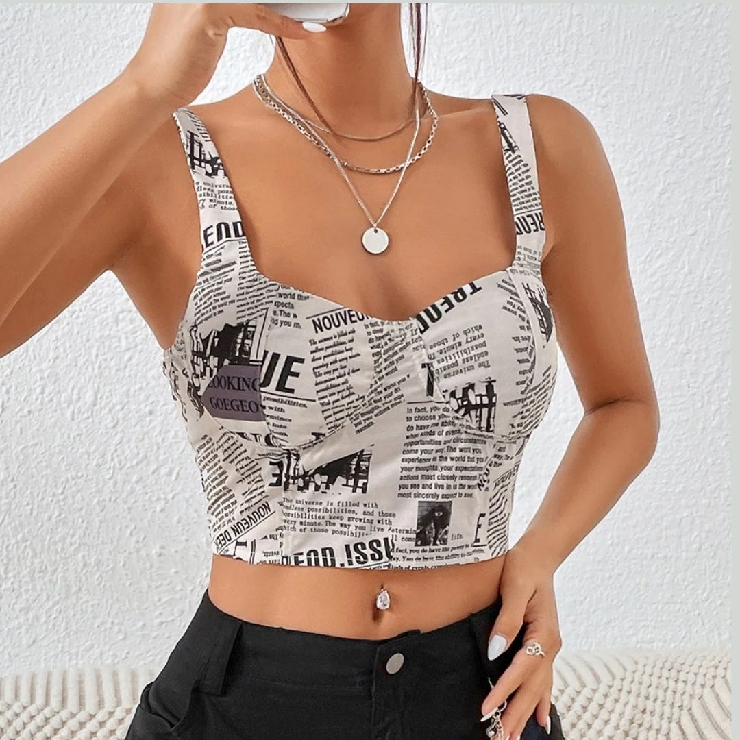 Krisha | Crop Top mit quadratischem Ausschnitt und Print