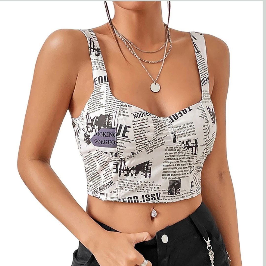 Krisha | Crop Top mit quadratischem Ausschnitt und Print