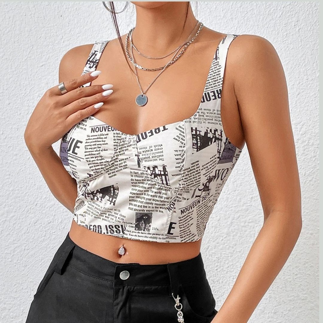 Krisha | Crop Top mit quadratischem Ausschnitt und Print