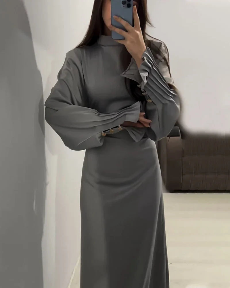 Zenaida | Elegantes Kleid mit Graffiti-Muster und Laternärmeln