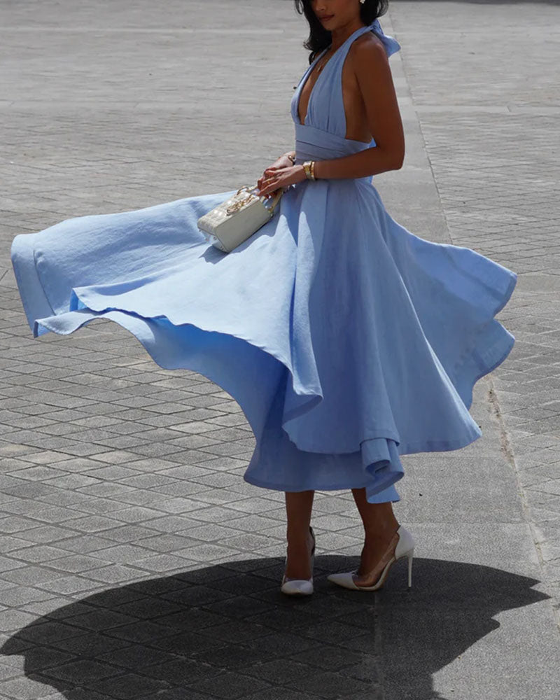 Aithen | Elegantes einfarbiges Kleid ohne Rückenpartie