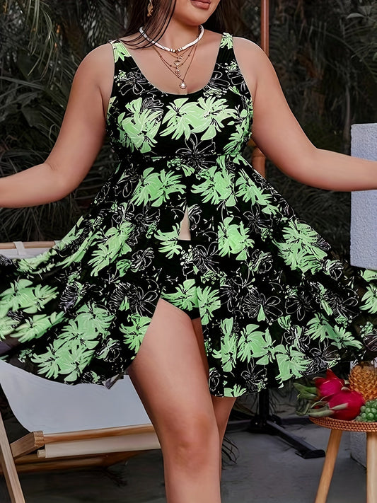 Jacintha | Grünes Palmenmuster Sommerkleid