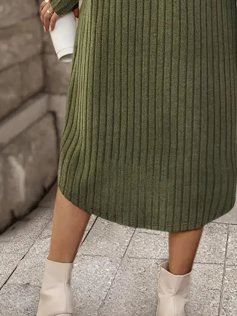 Midi | Schickes langärmliges Midikleid für Damen aus Rippstrick