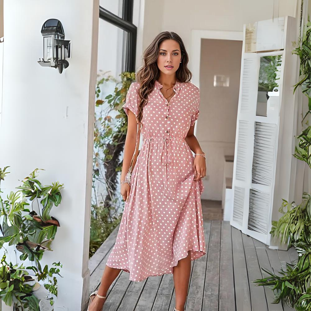 Natalie | V-Ausschnitt Kleid mit Polka Dot