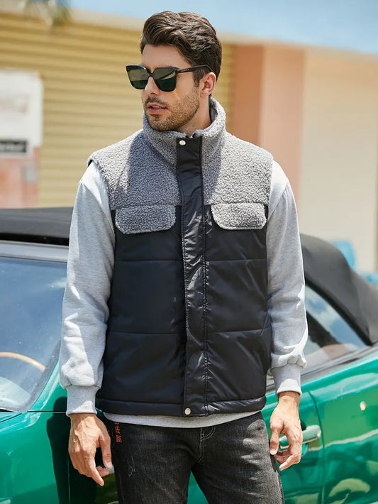Ruff | Herren Casual Weste aus Kunstfell – Zipper, Strickstoff, Einfarbig