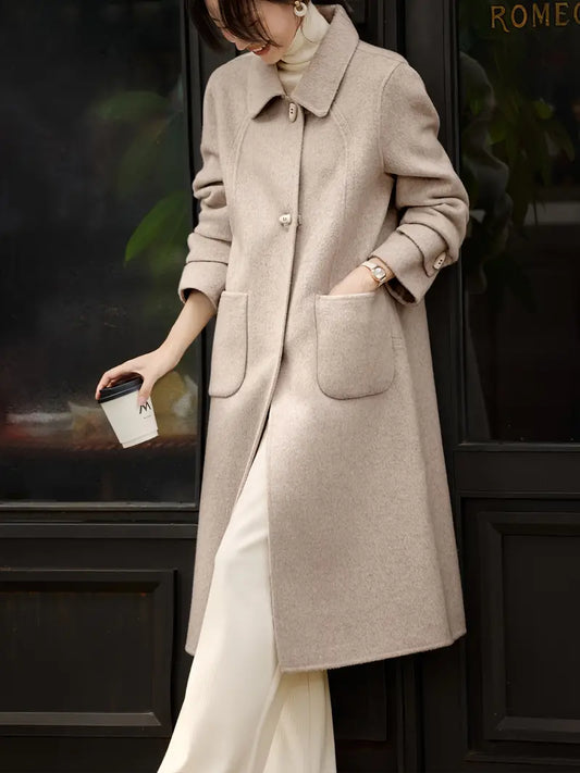 Reih | Eleganter Einreiher-Mantel für Damen – Langarm, Woll-Mix, Mid-Länge