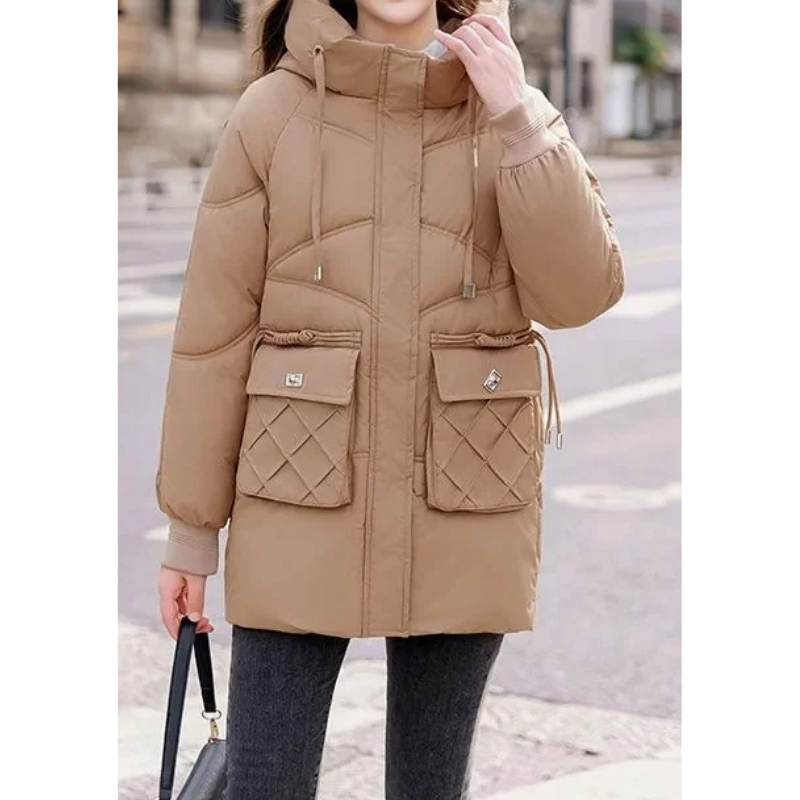 Vanile | Wintermantel für Damen mit Steppdesign, Abnehmbarer Kapuze und Taschen mit Klappen