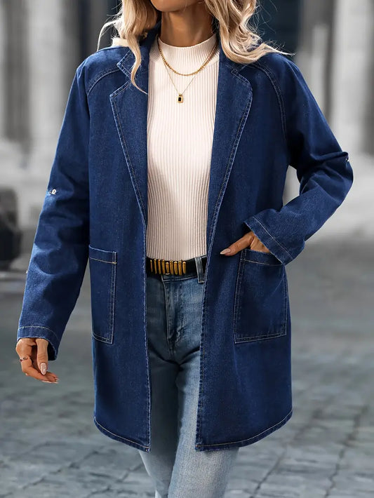 Jacke | Washed Blue Denimjacke mit Reverskragen – Langarm