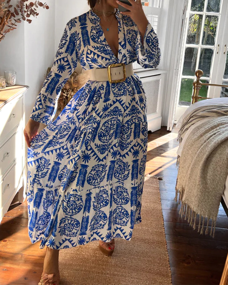 Laduni- Frauen Langes Blaues Kleid