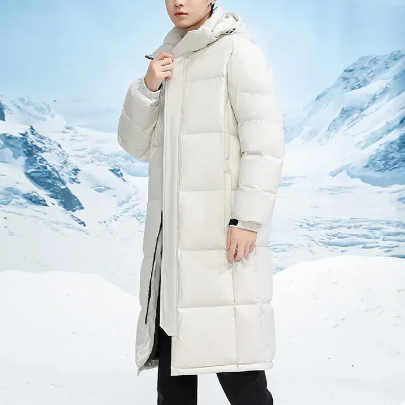 Hadrien | Langer Herrenmantel, leicht, winddicht und wattiert, mit Kapuze