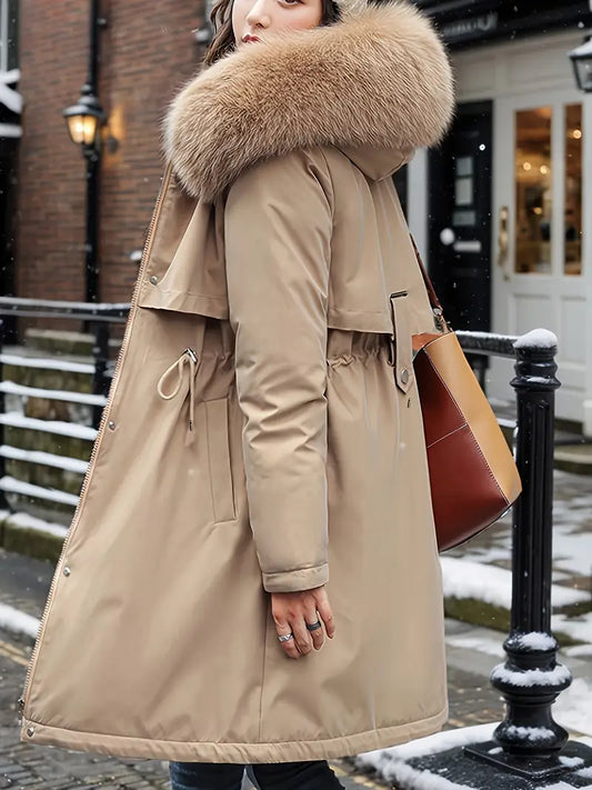 Foame | Damen Winterjacke – Fleece, Dicke Kapuze & Kunstpelz-Kragen