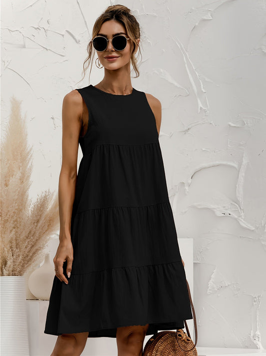 Kara | Schwarzes Stufenkleid ohne Ärmel