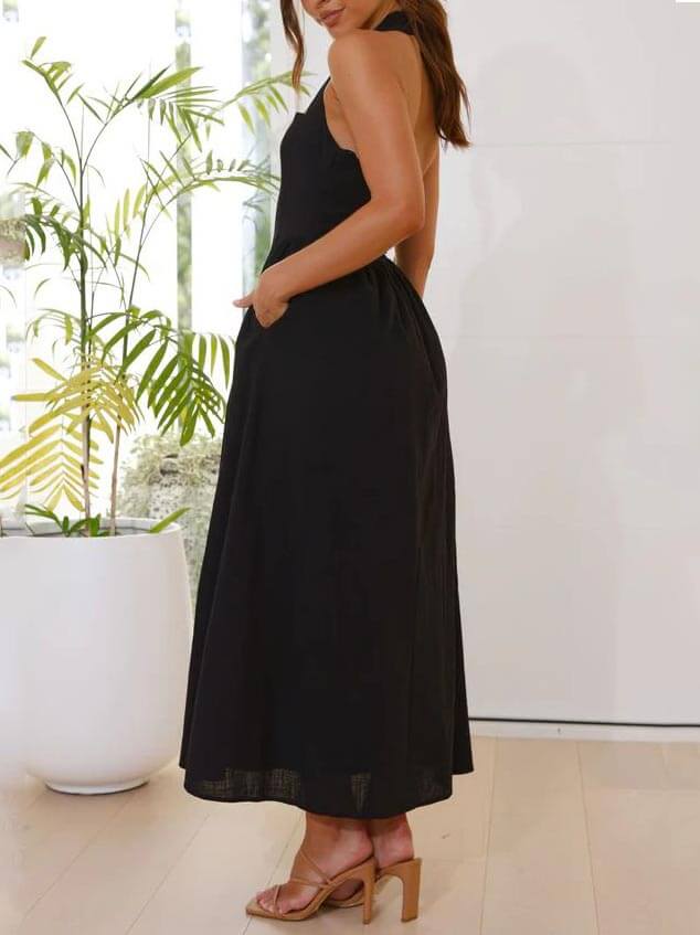 Mirah | Schwarzes Maxikleid mit Halter