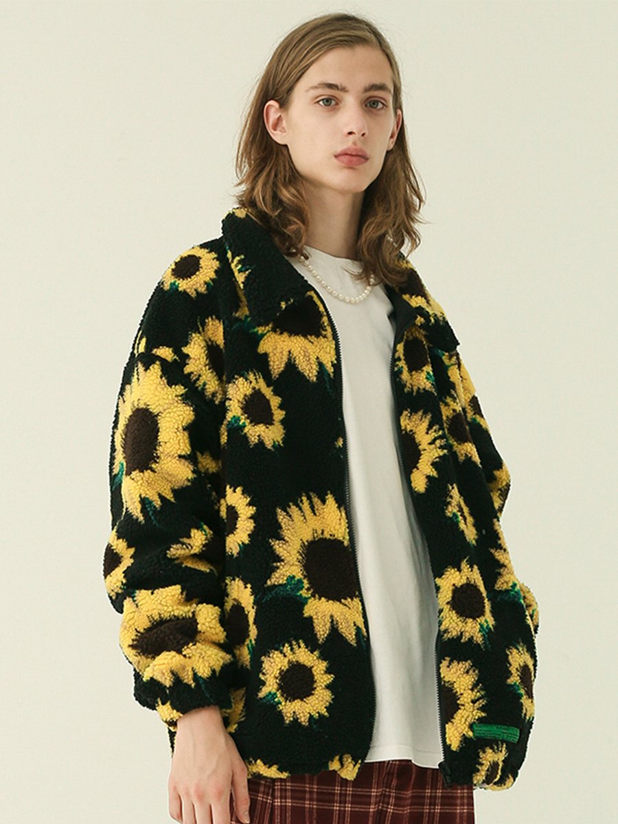 Ernis | Kaschmirmantel aus Lammwolle mit Sonnenblumenmuster für Damen