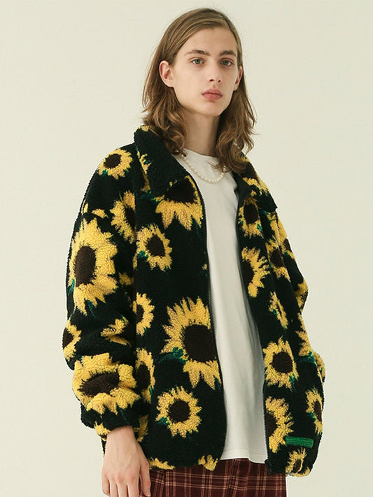 Ernis | Kaschmirmantel aus Lammwolle mit Sonnenblumenmuster für Damen