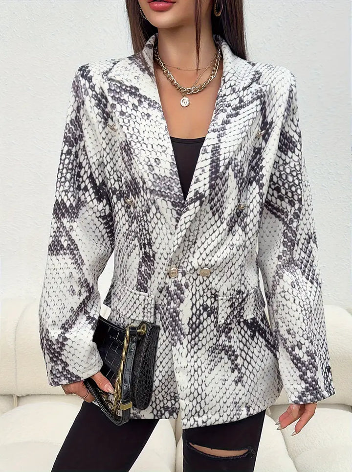 Nana | Zweireihiger Blazer mit Reverskragen und Schlangenleder-Print