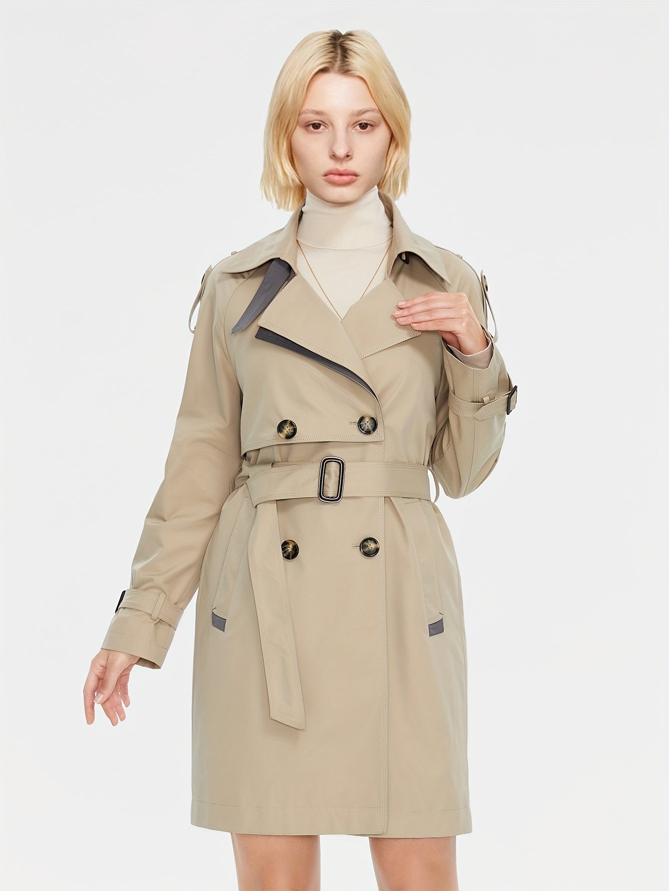 Gracii | Doppelreihiger Damen-Trenchcoat mit verstellbarem Gürtel und Epauletten